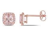 1.20 Carat (ctw) Morganite & Diamond Halo Post Earrings in 10K Rose Pink Gold